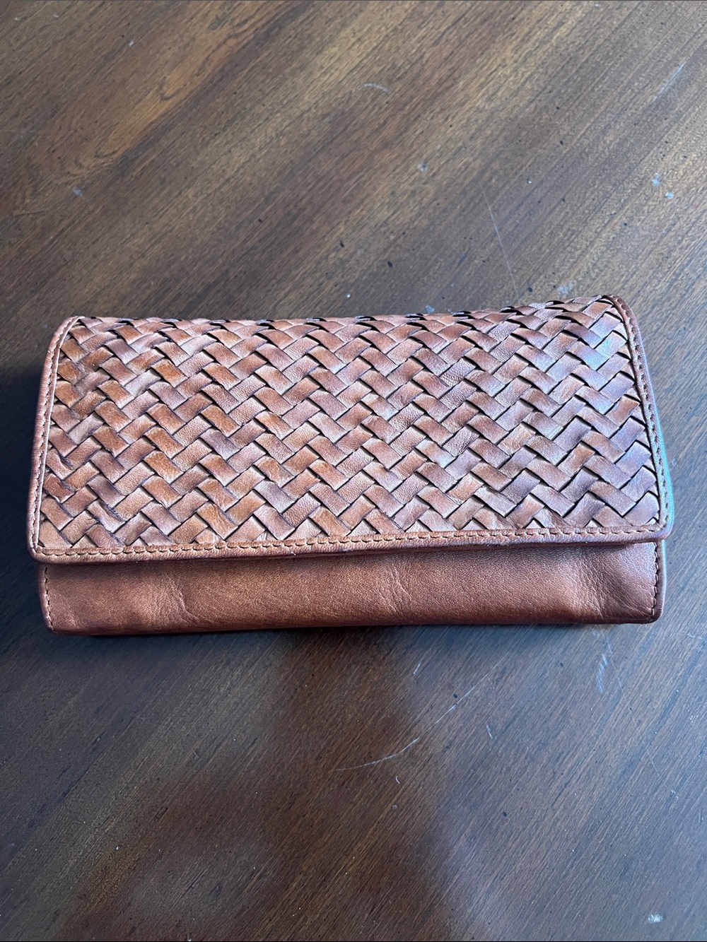 Handwoven Leather Long Wallet in Brown